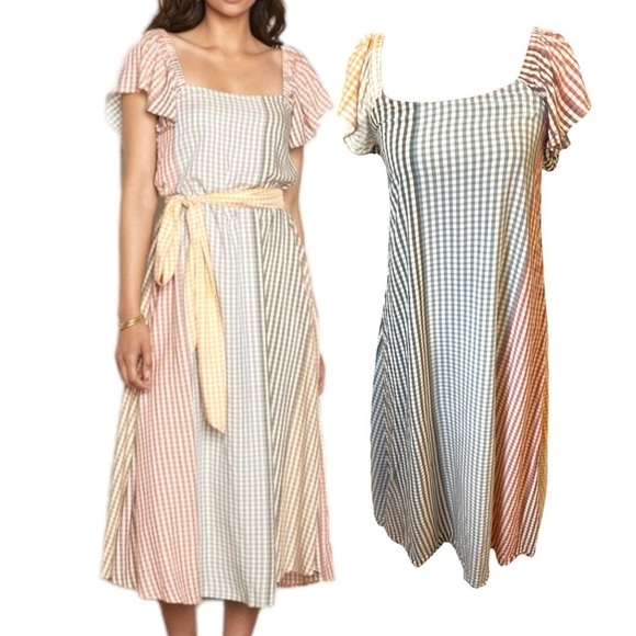 Rachel Pally Sibil Rainbow Gingham Midi Dress Size XS - Picture 1 of 8